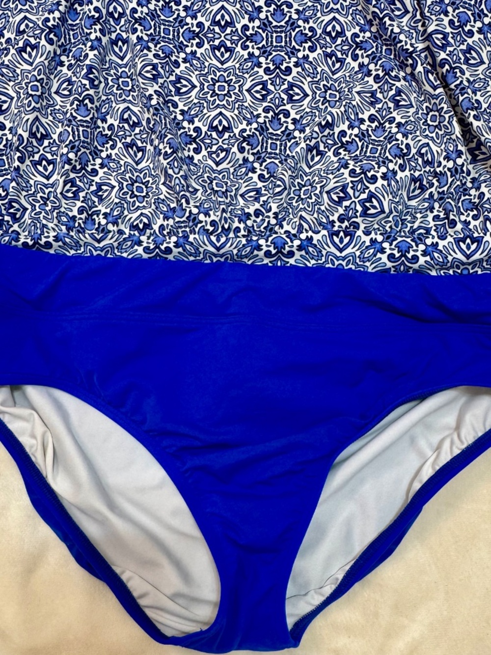 Lands’ End Tankini Swimsuit Set Blue and White Medallion Print Size 16 - Picture 4 of 11